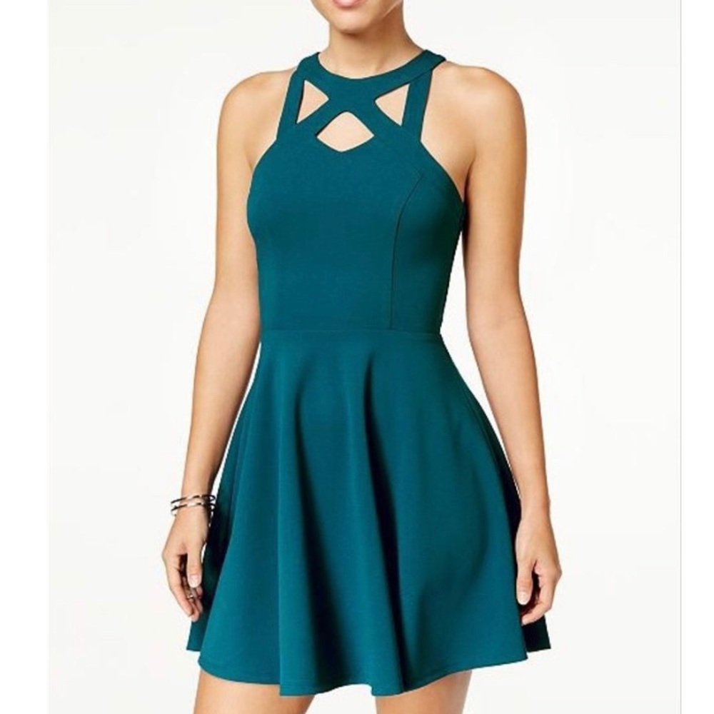 Teal Juniors' Lace-Back Fit & Flare Dress
